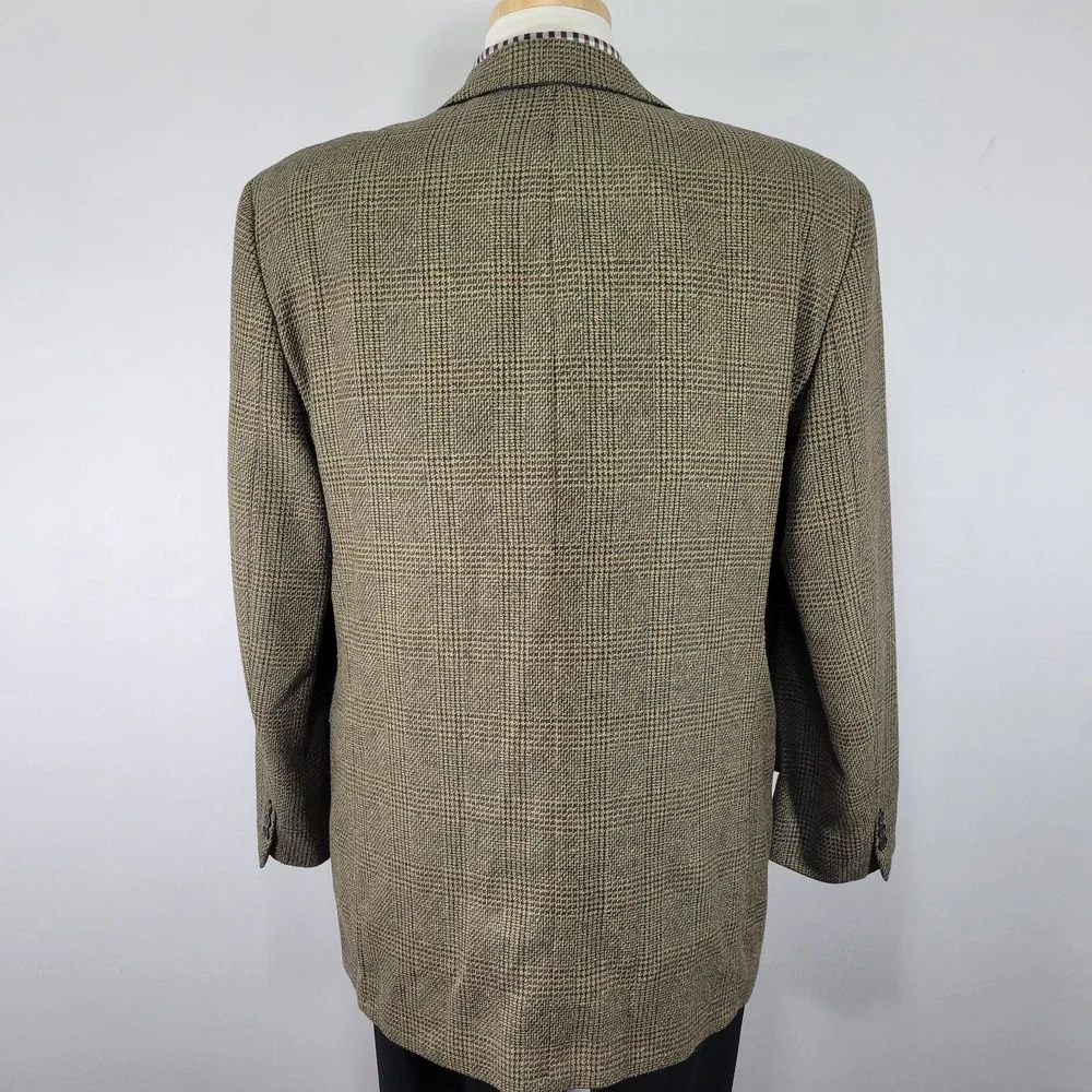 Brandini Le Collezioni Mens Sport Coat Two Button Brown Plaid Silk Wool Size 44L